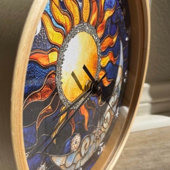 Bedazzled Sun & Moon Wall Clock | Blue & Gold Celestial Home Décor - Picture 5 of 7